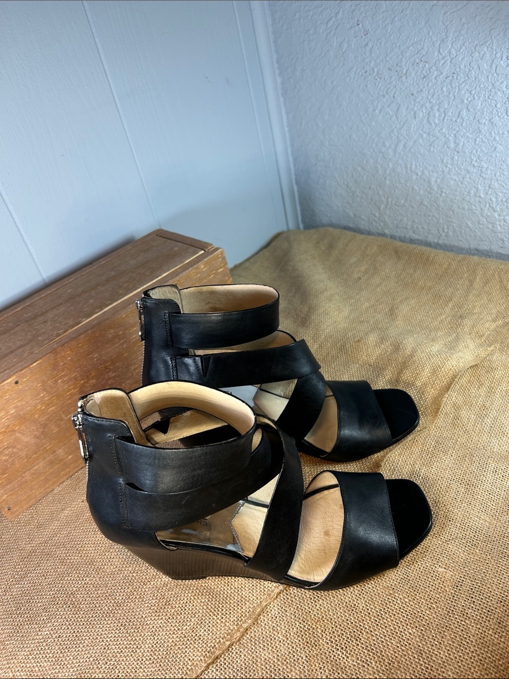 Michael Kors Black Strappy Wedge Sandals - Picture 9 of 13